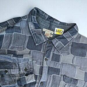 Carbon 2 Cobalt Men's 2XL Cotton Blue PatchWork Print Long Sleeve Shirt‎ Button